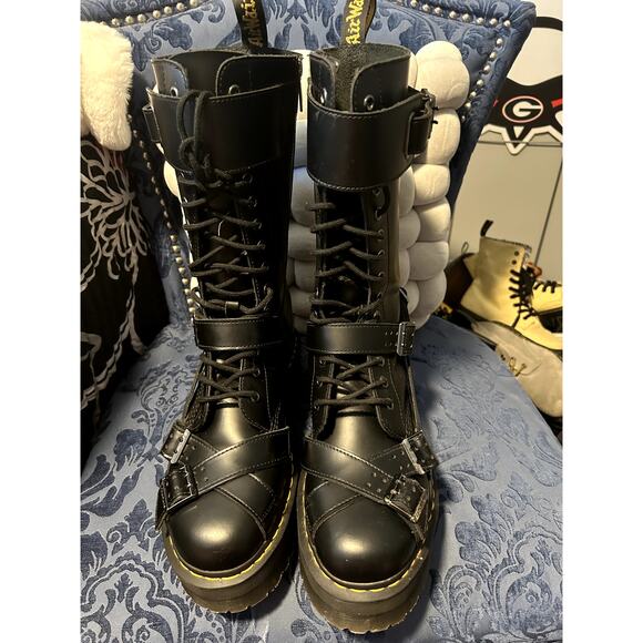 Dr Martens Quad Strap Buckle 20 Eye Knee High Size 12/EU 45 NWOT - Picture 7 of 9
